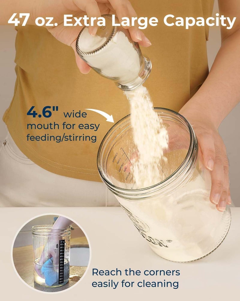 Lorzon Sourdough Starter Jar Kit - 47 oz Large Wide Mouth Bread Starter Jar with Feeding Tracking Band, Silicone Spatula, Sourdough Bread Baking Supplies - Image 2